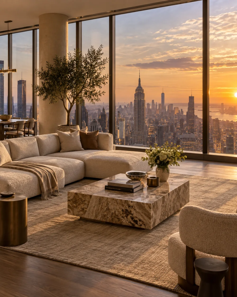 Penthouse apartment overlooking Manhattan at sunset